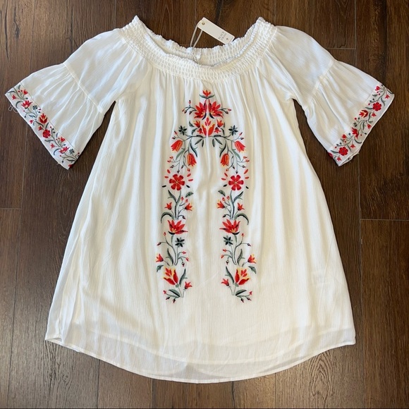 Black swam Taryn white embroidered off the shoulder shift dress SZ MD - Picture 4 of 8